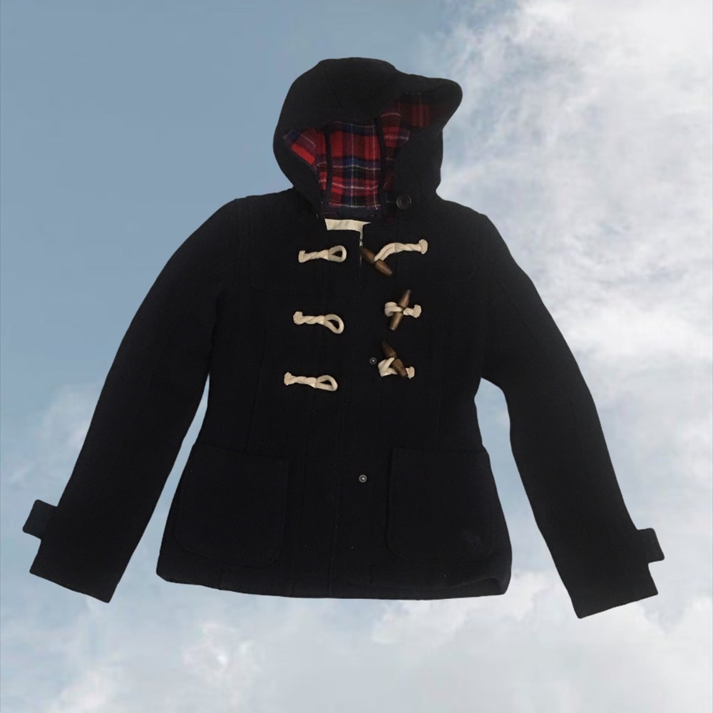 Hollister wool  black/red plaid winter coat/jacket